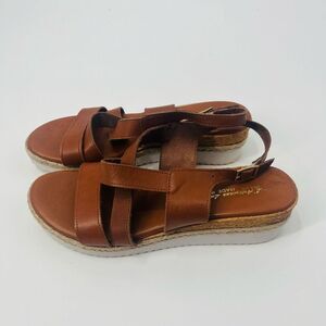 L'Artigiano Lucchese Leather Knot Slide Wedge Sandal Brown Womens Size 9